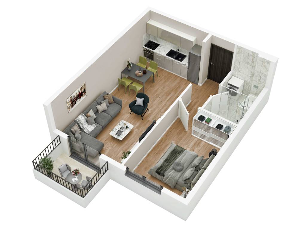Prikaz stana 43.73 m2 dvosoban, Rada Neimara 29A – Drašković Invest, slika 2