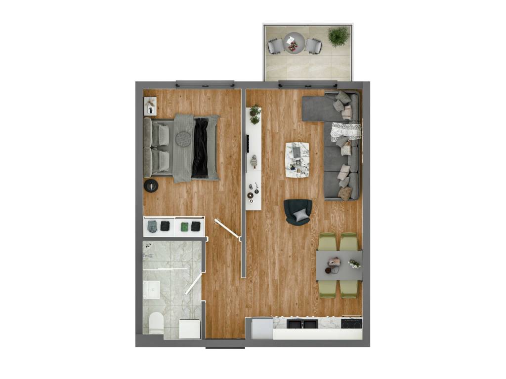 Prikaz stana 43.73 m2 dvosoban, Rada Neimara 29A – Drašković Invest, slika 1