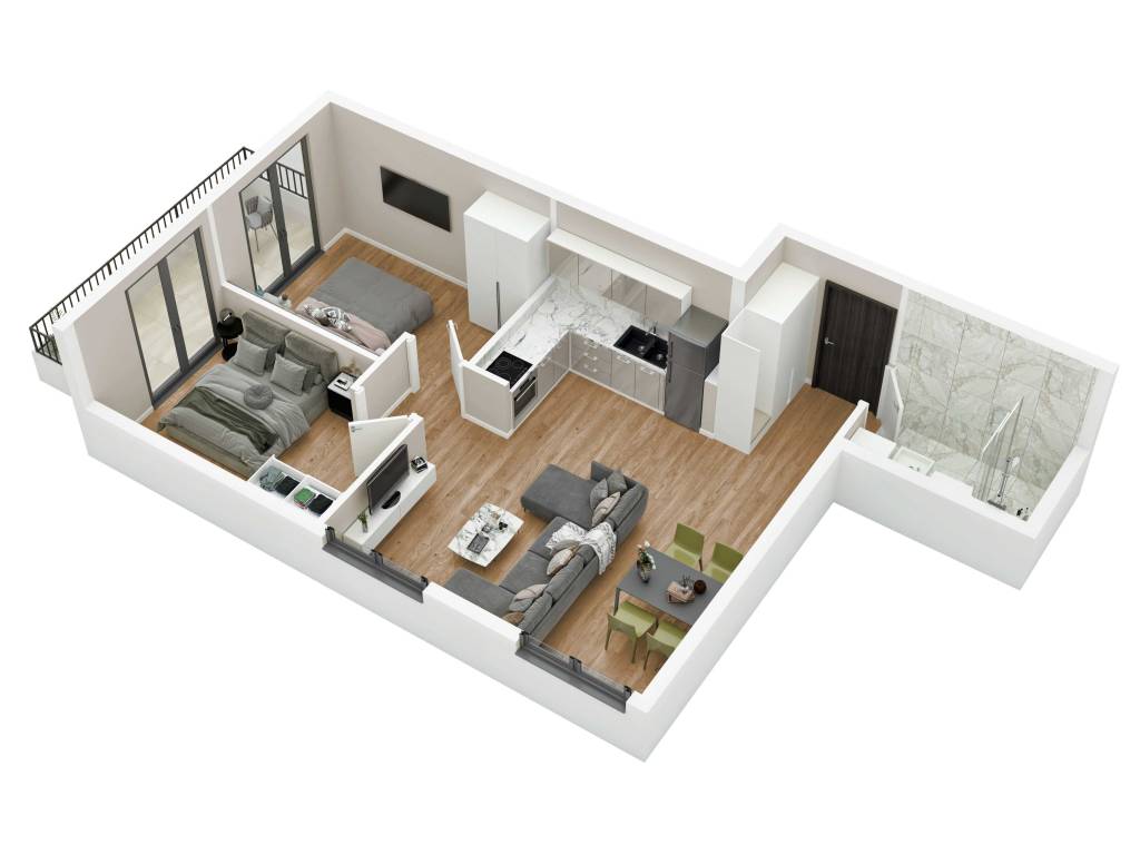 Prikaz stana 61.02 m2 trosoban, Rada Neimara 29A – Drašković Invest, slika 2