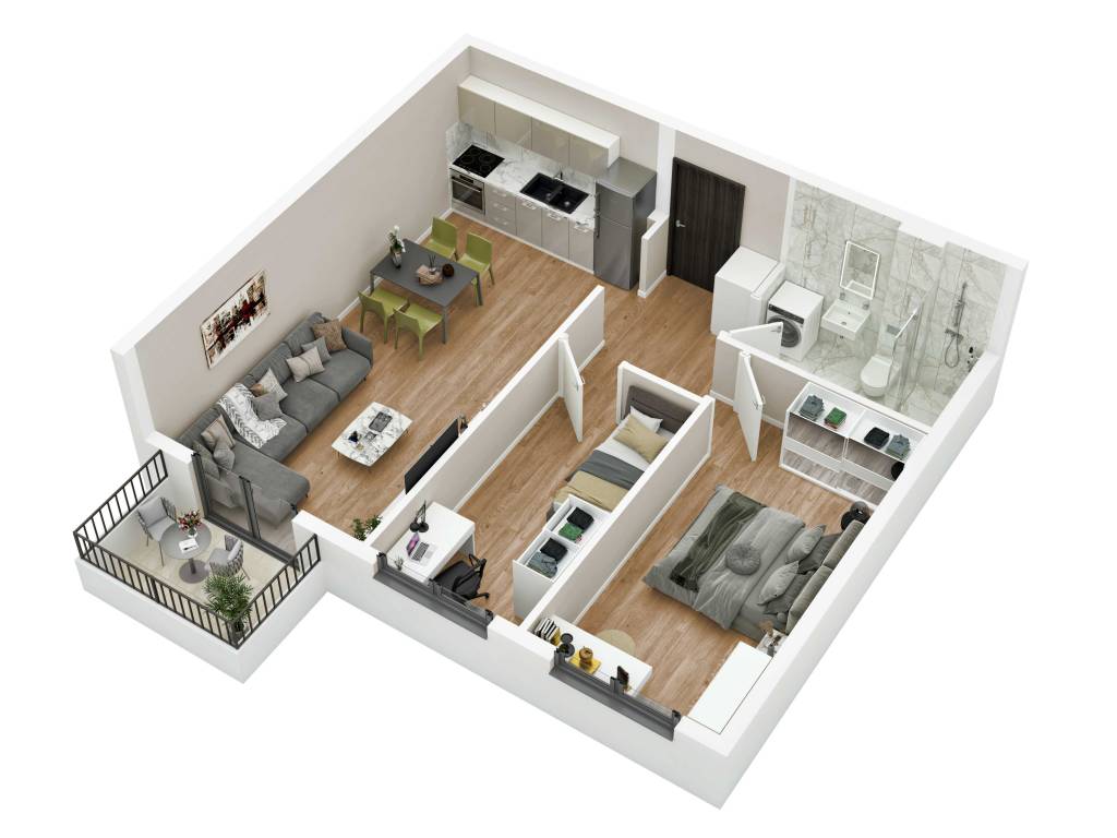 Prikaz stana 56.80 m2 trosoban, Rada Neimara 29A – Drašković Invest, slika 2
