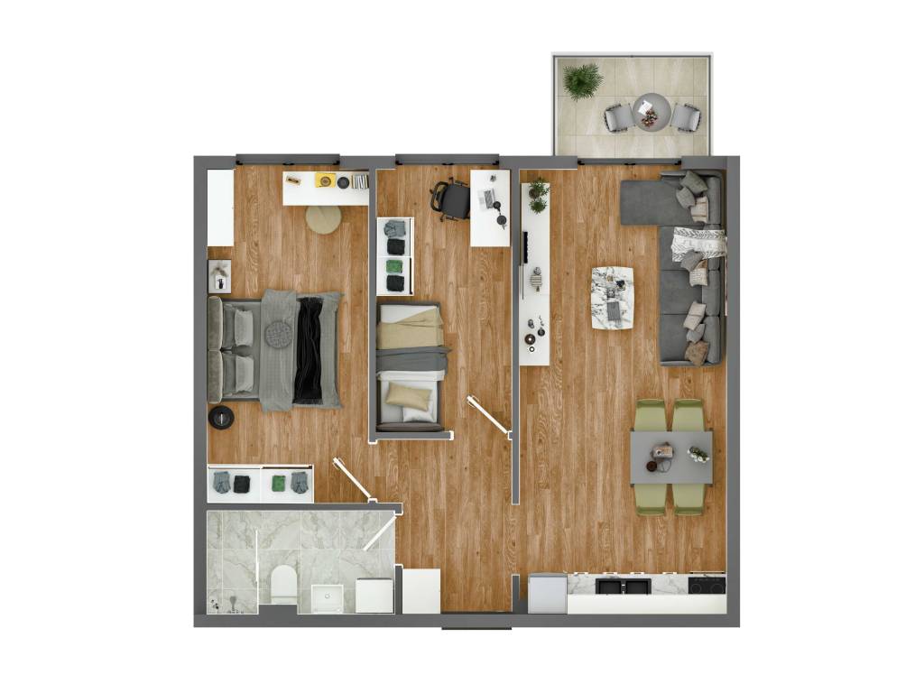 Prikaz stana 56.80 m2 trosoban, Rada Neimara 29A – Drašković Invest, slika 1