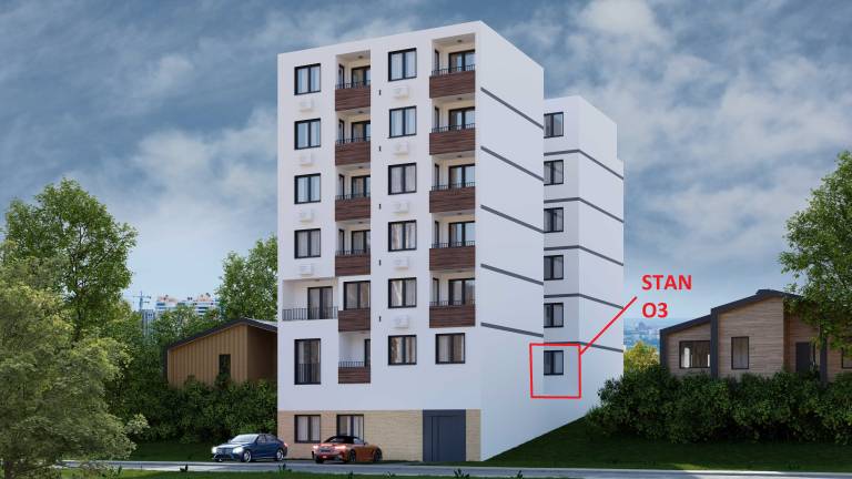 Pozicija stana O3 u zgradi – 28.66 m2 garsonjera, Lazara Avramovića 12, Drašković Invest